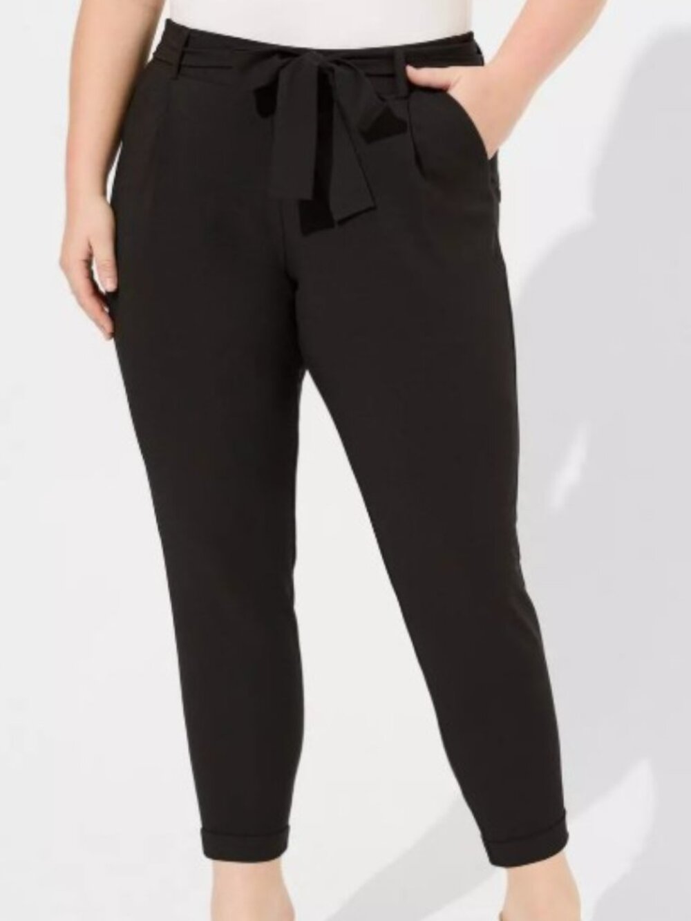 Torrid Black Stretch Crepe Tapered Tie-Waist Pant